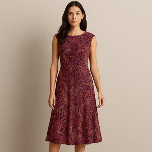 Lauren Ralph Lauren NWT Paisley Midi Dress Size 12 Gathered Waist
